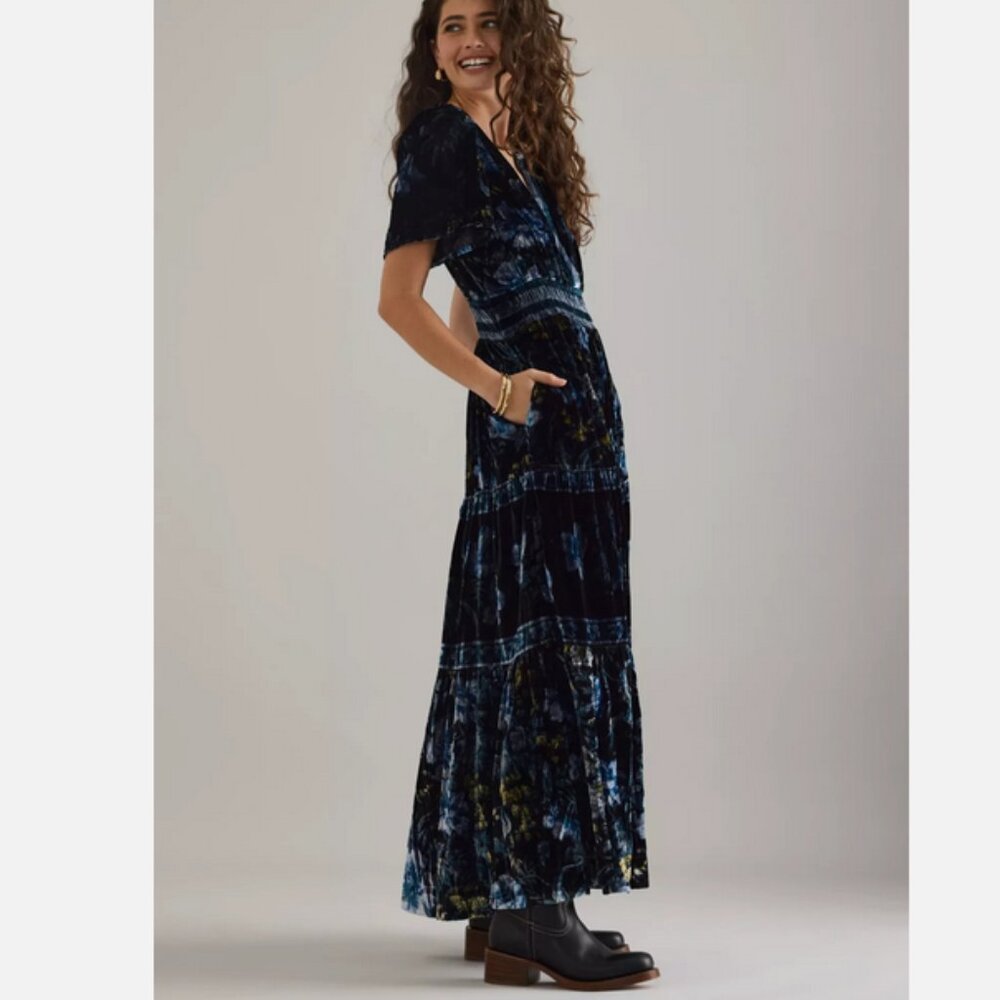 Anthropologie The Somerset Velvet Edition Maxi Dress M NWT Blue Floral Medium - Picture 9 of 10